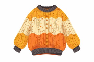 Obraz premium Isolated vector illustration of a cozy knitted sweater in warm autumn colors on a white background, simple and clean design 