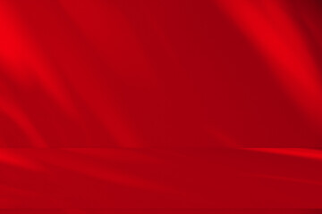 Wall interior background, studio and backdrops show products. with leaf shadow from window color red and white. background for text insertion and presentation of product	