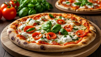  Freshly baked pizza with vibrant toppings ready to be savored