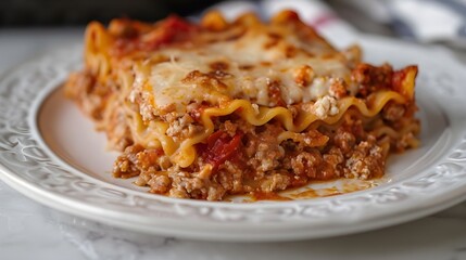 Beef lasagna with cheese on a vintage plate, food photography, minimal, menu, background, wallpaper