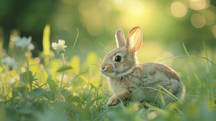 A rabbit darting through a meadow, Energized rabbit in motion