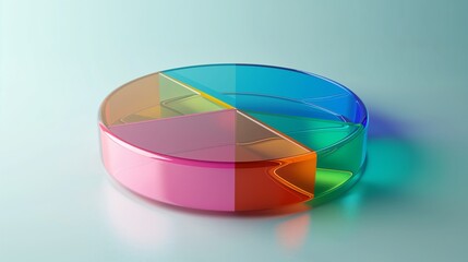 Fototapeta premium Glossy pie chart showing department-wise expenditure with reflective surfaces and 3D effects.