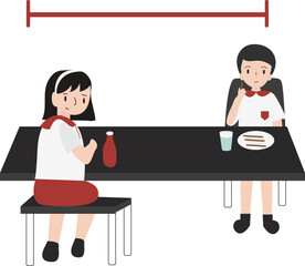 Lunch time at school flat design illustration isolated in white background