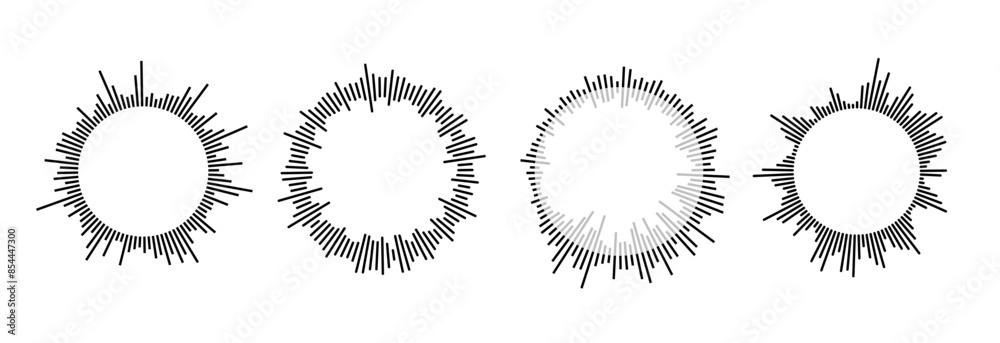 Poster radial sound wave pattern collection. circular audio, music or voice icon set. round wavy equalizer 