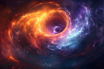 Obraz premium A swirling vortex of particles representing the quantum realm, with vibrant colors and dynamic movement, suggesting the unpredictable and fascinating nature of quantum mechanics