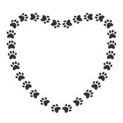 Heart Frame with Pets Paws. Cats and Dogs Paw Imprints Cute Background. Cat Day, Dog Day, Pet Day Backdrop.