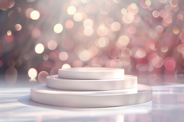 White theme Podium mockup with bokeh background. Generative AI