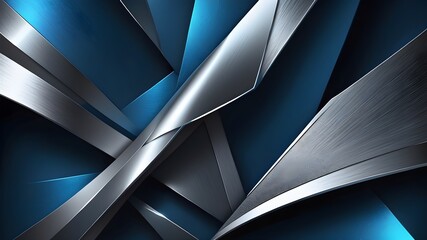 Modern Abstract Diagonal Overlap 3D Glowing Metallic Blue and Silver Premium Background with Textured Effect