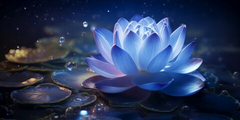 Ultramarine magic lotus flower blooms on summer night