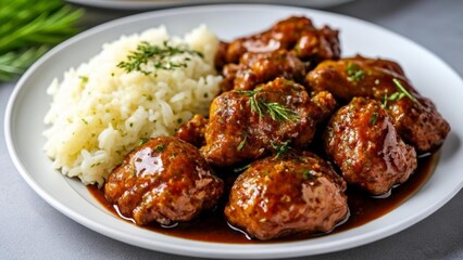  Delicious meal of meatballs and rice ready to be savored