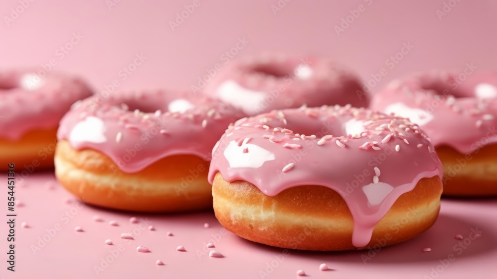 Poster  Deliciously tempting pink glazed donuts