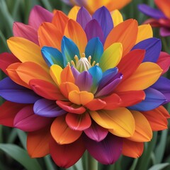 Fototapeta premium The petals exhibit a striking gradient of colors, ranging from red and orange to yellow, blue, and purple. It’s a captivating display of nature’s beauty!