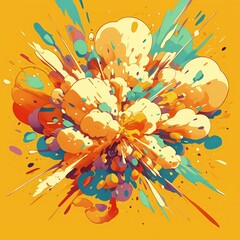 Cartoon explosion with vibrant colors.