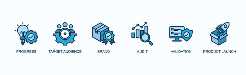 Initiative Banner Web Icon Vector Illustration Concept With Progress, Target Audience, Brand, Audit, Validation, Product Launch
