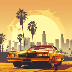 Los Angeles low rider animation style large sun