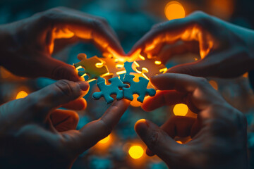 hands assembling  puzzle pieces