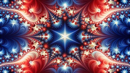 An abstract fractal design in red, white, and blue, capturing the essence of american spirit, with ample space for text.