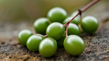  Fresh green grapes on stem closeup