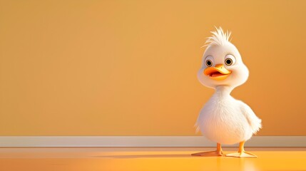 Adorable Fluffy Yellow Duckling with Big Eyes Curious Expression in Natural Setting