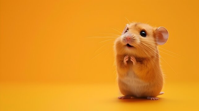 Closeup Portrait of Adorable Hamster Posing Against Orange Background
