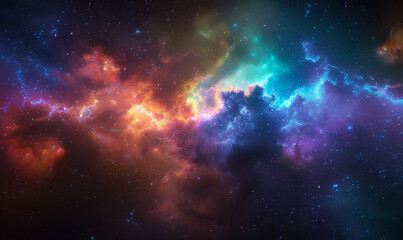 Fototapeta premium Vibrant Nebula and Starfield in Deep Space - Colorful Galaxy Background with Interstellar Clouds Featuring Bright and Dark Nebulae