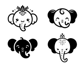 Cute Elephant Silhouette Vector with white background.ai