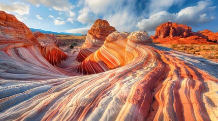 Fire Wave in Valley of Fire State Park at Sunny day,