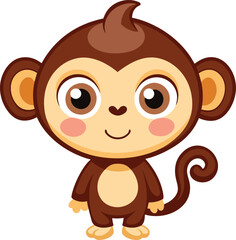 Cute Monkey Cartoon Vector Icon Illustration On White Background.