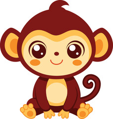 Cute Monkey Cartoon Vector Illustration On White Background.