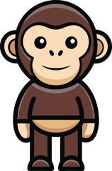 Cute Monkey Cartoon Vector Icon Illustration On White Background.