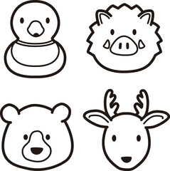シンプルでかわいい野生動物、ジビエの顔アイコンイラスト