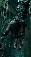 Fototapeta premium Bound Fingers in Sinister Moody Lighting,Haunting Gothic Horror Warehouse Scene