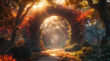 Awe-Inspiring Magical Forest Portal with Vibrant Botanical Illumination and Captivating Atmosphere