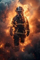 Courageous Firefighter Stands Firm Amid Raging Flames and Billowing Smoke in Dramatic Rescue Scene