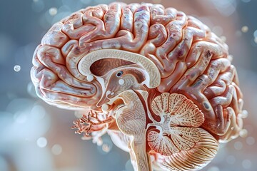 Cutaway Anatomical of Brain Highlighting Hypothalamus and Limbic Regions in Earthy Technical Schematic Style