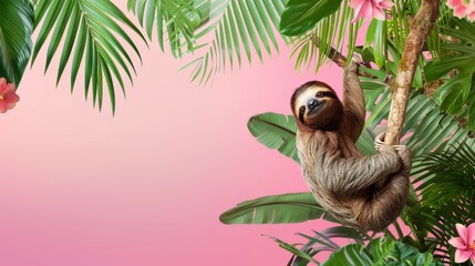 Obraz premium sloth hanging from a tree branch in a jungle