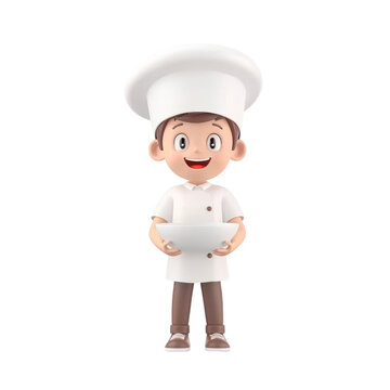 recommend clip art: Cartoon chef character in white uniform holding a mixing bowl on transparent background clipart