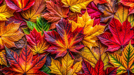 Vibrant Autumn Leaves Mosaic: A Colorful Tapestry of Fall Foliage in High Resolution for Seasonal Backgrounds, Natural Designs, and Environmentally-Themed Digital Artwork.