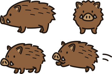 シンプルでかわいいイノシシのイラストセット