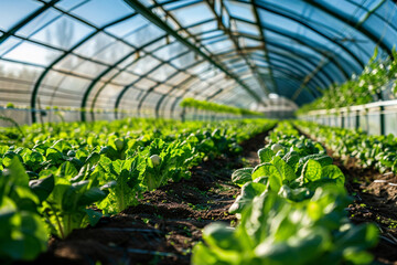 A solar-powered greenhouse growing organic vegetables. Solar-powered Greenhouse