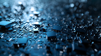 Obraz premium light blue computer chips floating in the air