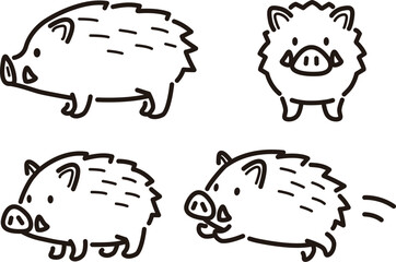 シンプルでかわいいイノシシのイラストセット