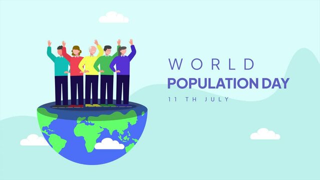 Animated video World Population Day Concept. Full length animation illustration. High quality 4k footage.