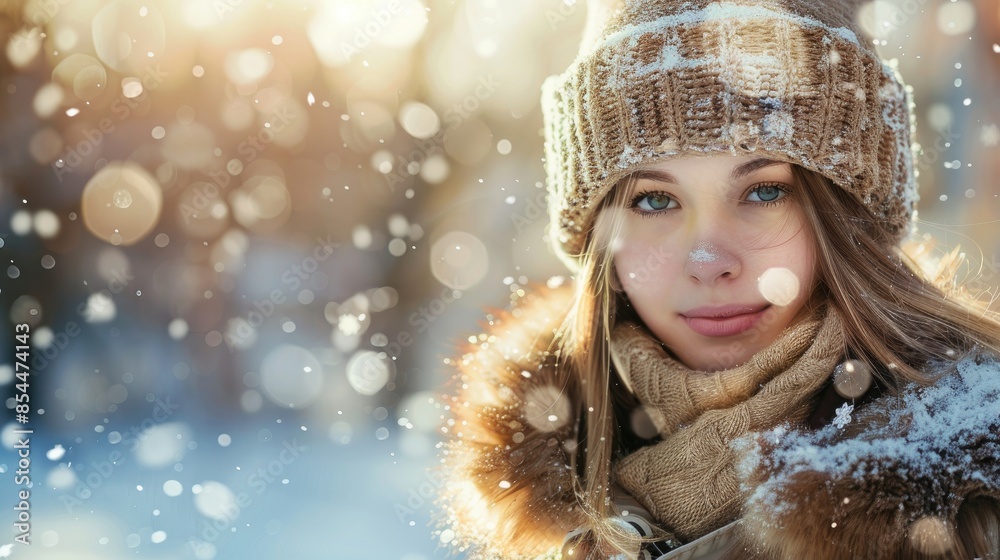 Wall mural Beautiful girl s portrait in a winter park