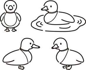 シンプルでかわいい鴨のイラストセット(オス)