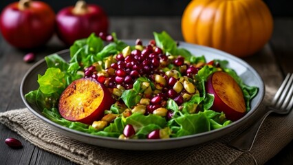  Fresh autumn salad with pomegranate and pumpkin