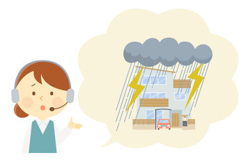 雷被害に遭った場合の対応を説明する女性オペレーターのイラスト