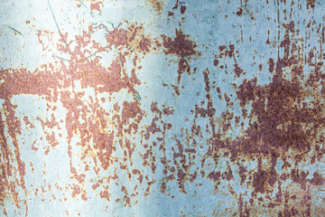 Metal sheet painted with gray color with rust. Empty deformed metal wall texture background....