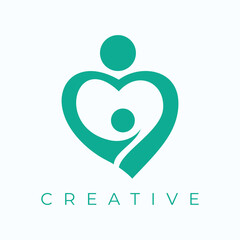 Creative Logo Design with Mother and Child Icon in Heart Shape