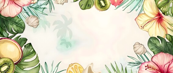 Summer Playful Doodle Page Print Border Design with Empty Space for Mockup Background